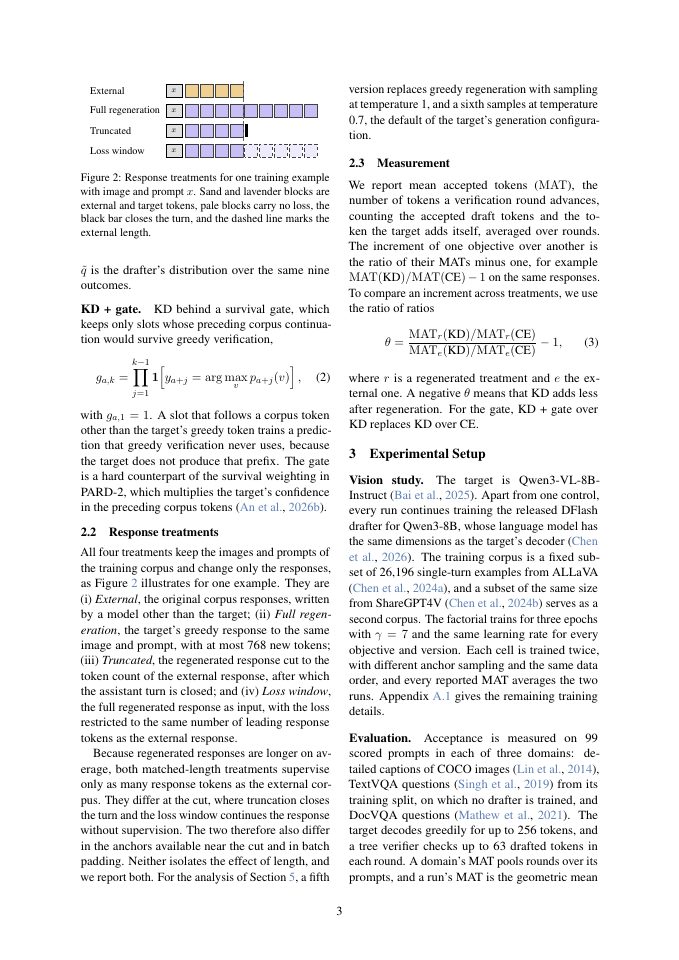 Page 3 of Target Regeneration Shrinks the Gains of Draft-Training Objectives in Speculative Decoding