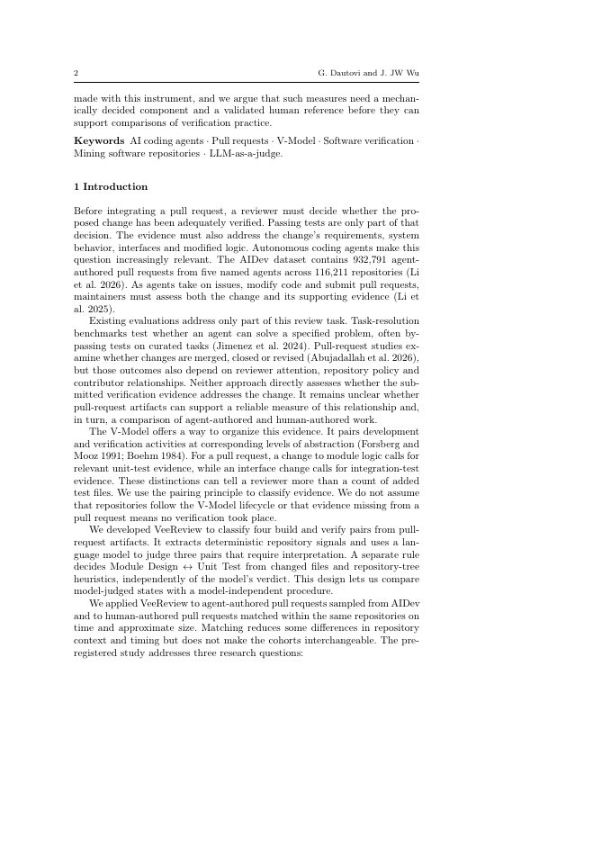Page 2 of VeeReview: Measuring Build-Verify Pairs in Agent-Authored Pull Requests from a V-Model Perspective