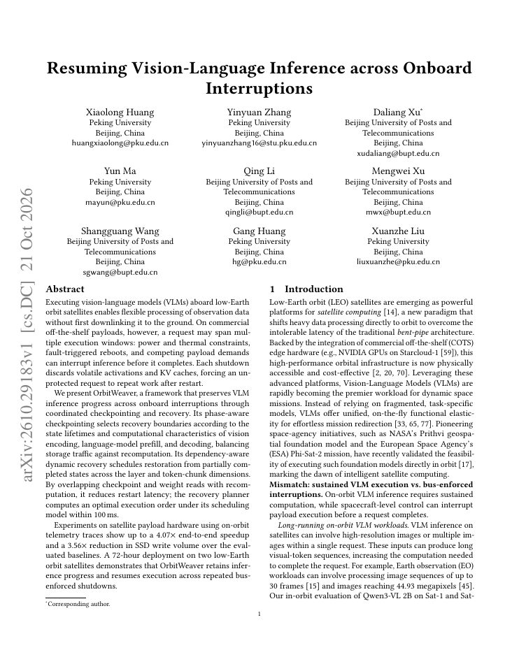 First page of Resuming Vision-Language Inference across Onboard Interruptions