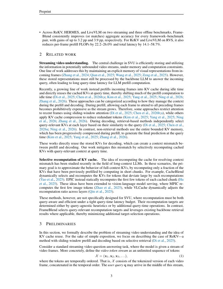 Page 3 of Cache Locally, Recompute Selectively for Streaming Video Understanding