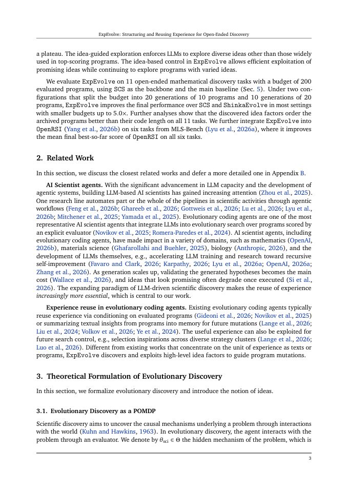 Page 3 of ExpEvolve: Structuring and Reusing Experience for Open-Ended Discovery