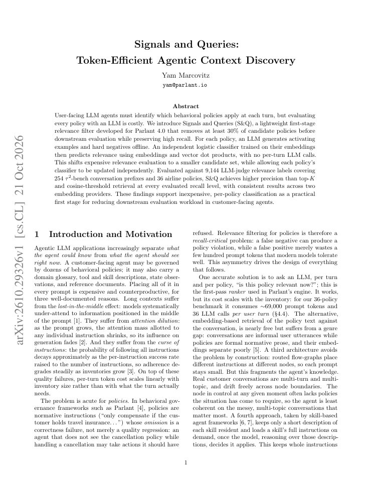 First page of Signals and Queries: Token-Efficient Agentic Context Discovery