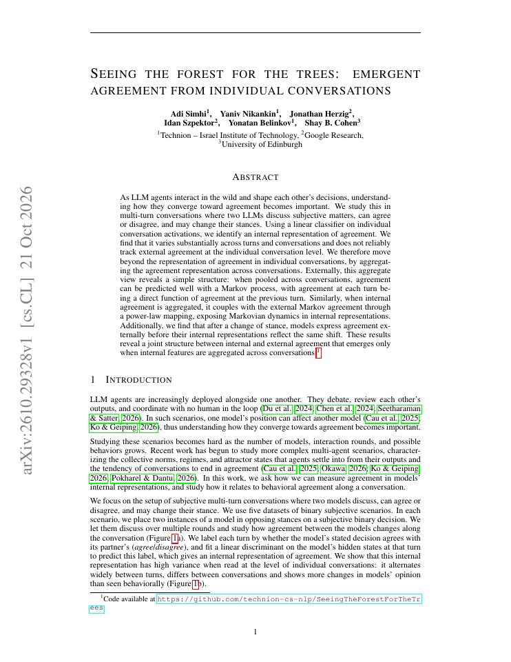 First page of Seeing the Forest for the Trees: Emergent Agreement from Individual Conversations