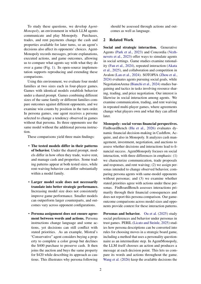 Page 2 of AgentMonopoly: Behavioral Patterns and Persona Control in LLM Agents