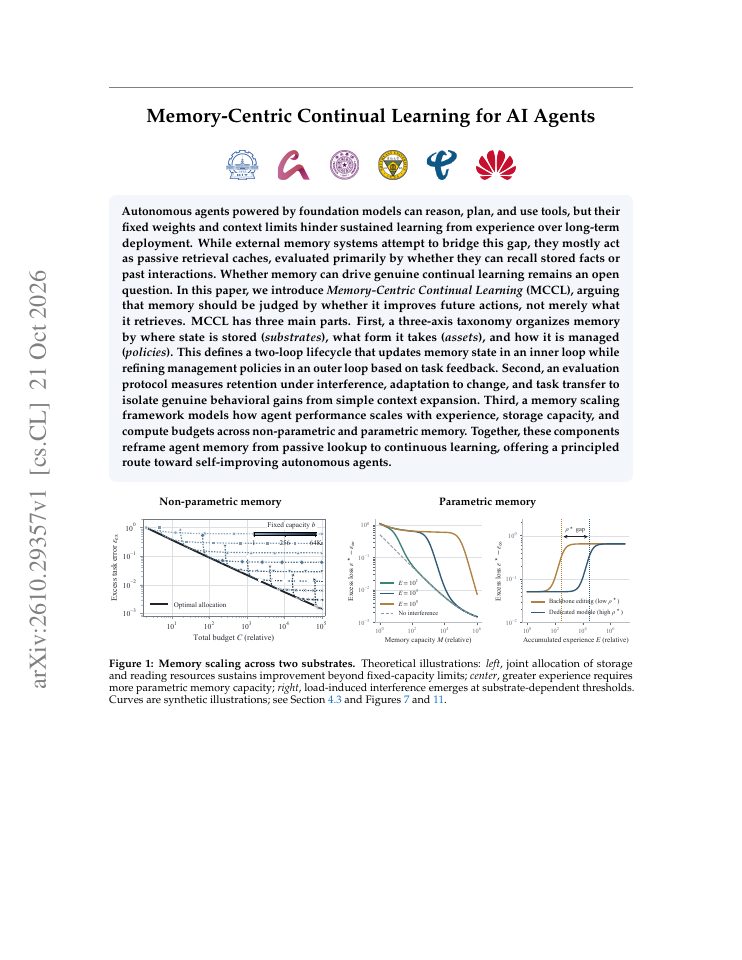 First page of Memory-Centric Continual Learning for AI Agents