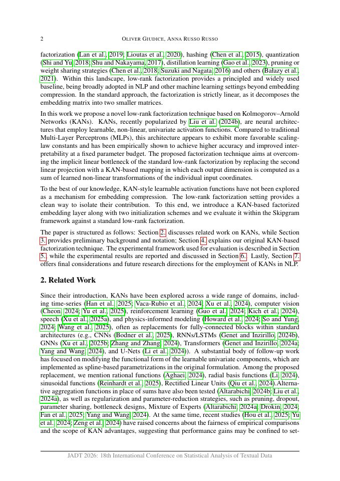 Page 2 of A KAN-based Non-linear Factorization for Embedding Layer Compression