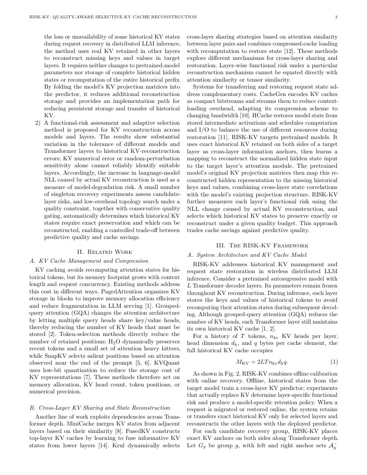Page 3 of RISK-KV: Quality-Aware Selective KV Cache Reconstruction for Distributed LLM Inference