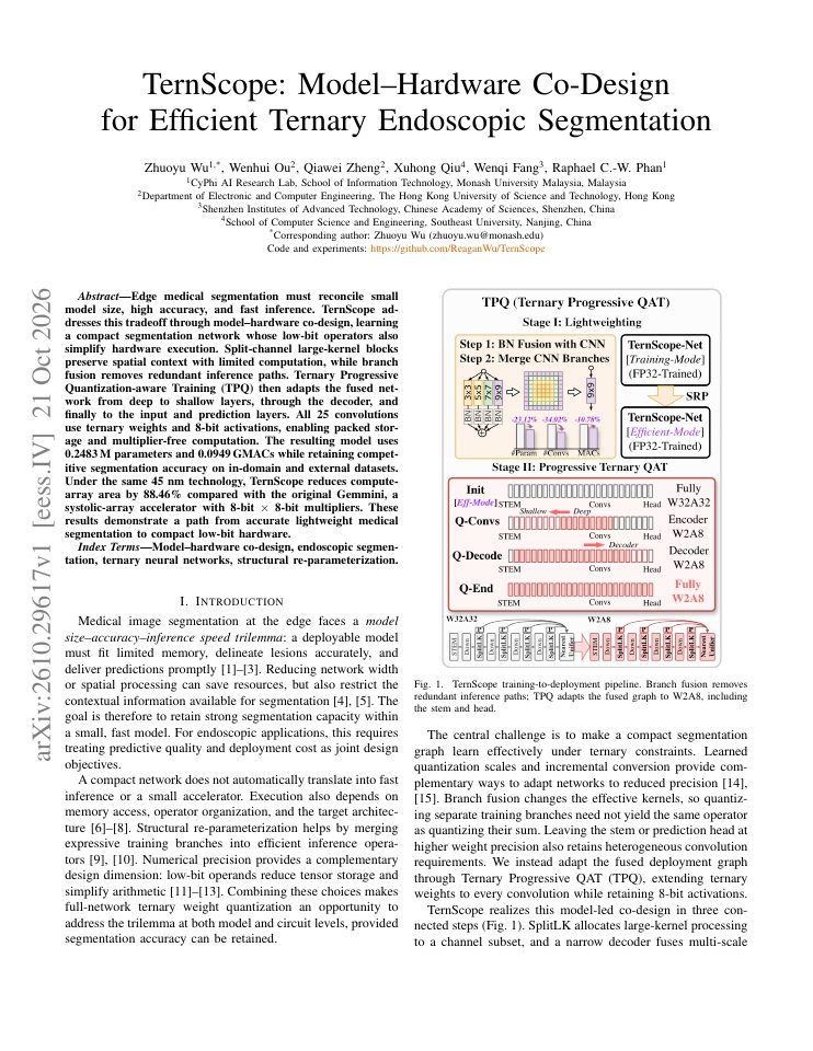 First page of TernScope: Model-Hardware Co-Design for Efficient Ternary Endoscopic Segmentation