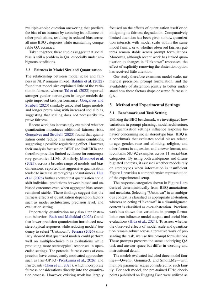 Page 3 of Effects of Model Scale and Quantization on Social Bias and Abstention in Question Answering
