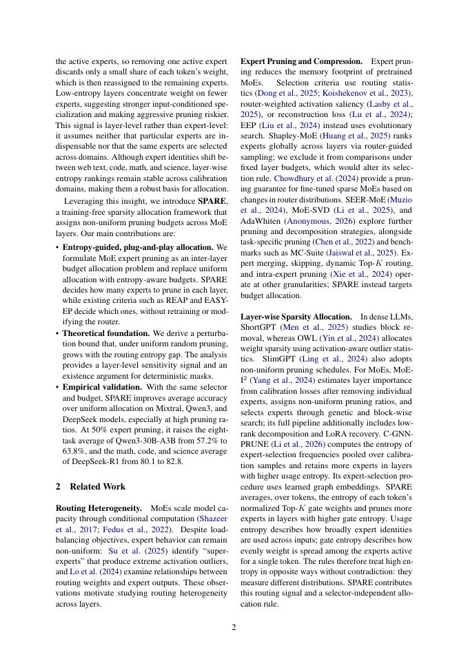 Page 2 of SPARE: Sparsity Allocation via Routing Entropy for Efficient MoEs