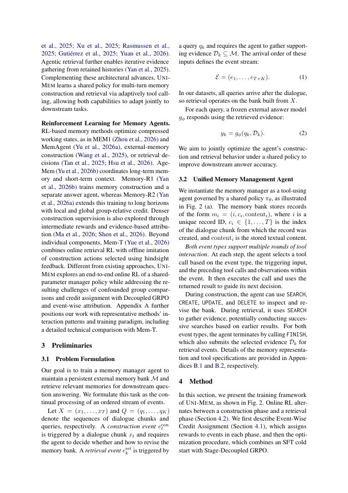 Page 3 of Uni-Mem: Learning a Long-Horizon Agentic Memory Manager with Unified Online Policy Optimization