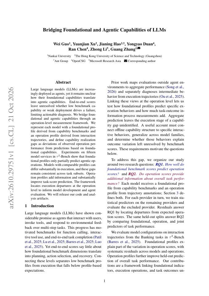 First page of Bridging Foundational and Agentic Capabilities of LLMs