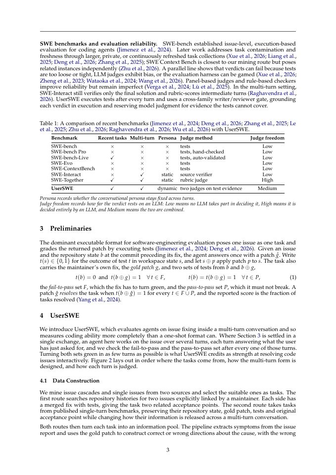 Page 3 of UserSWE: Evaluating Coding Agents in Multi-Turn Conversations with Dynamic Users