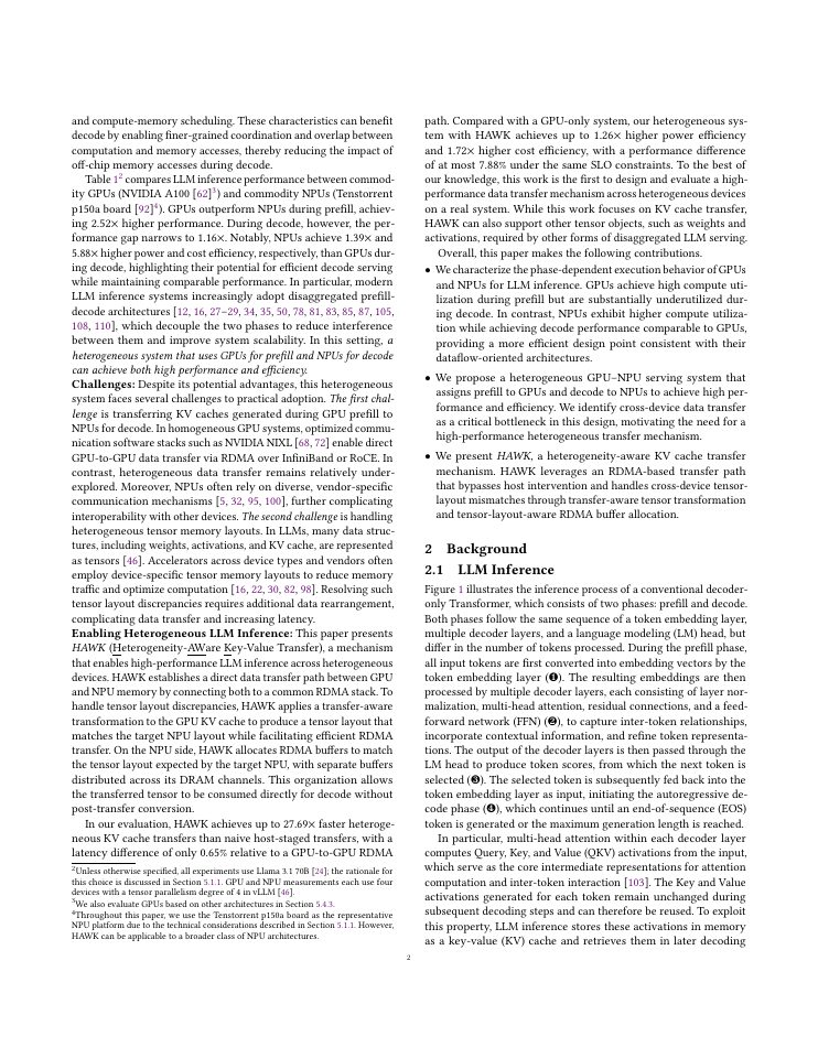Page 2 of HAWK: Heterogeneity-Aware KV Cache Transfer for Efficient GPU-NPU Phase-Disaggregated LLM Inference