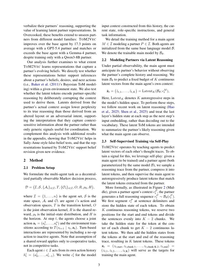 Page 3 of ToM2Vec: Continuous Theory-of-Mind Tokens for Multi-Agent Coordination