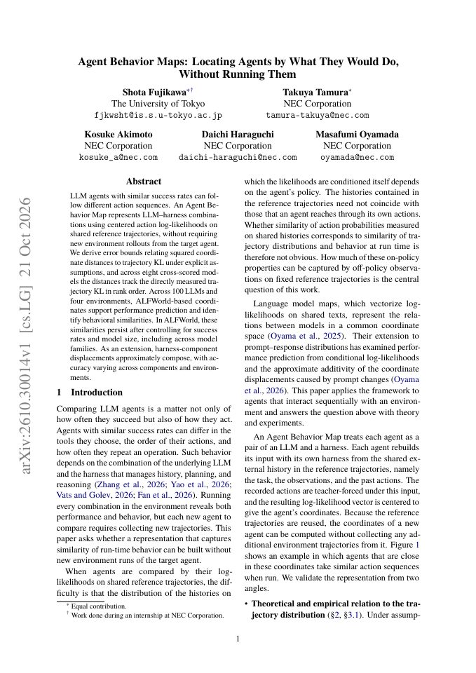 First page of Agent Behavior Maps: Locating Agents by What They Would Do, Without Running Them