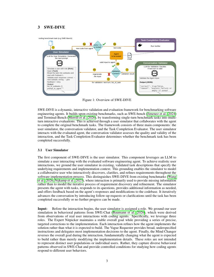 Page 3 of SWE-DIVE: Multi-Turn Coding Agent Evaluation with Dynamic User Simulation