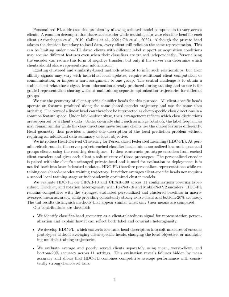 Page 2 of From Classifier Heads to Encoder Prototypes: Personalized Federated Learning with Head-Derived Clustering