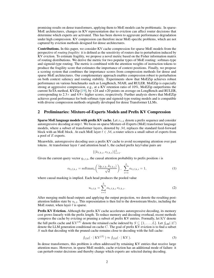 Page 2 of MoEZip: Routing-Aware KV Cache Compression for Sparse Mixture-of-Experts LLMs