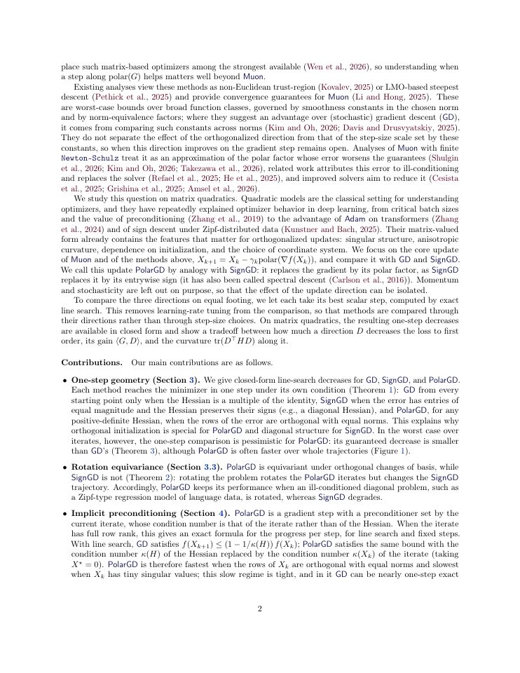 Page 2 of A Quadratic Lens on Muon's Polar Update: Benefits, Pitfalls, and the Role of Newton-Schulz