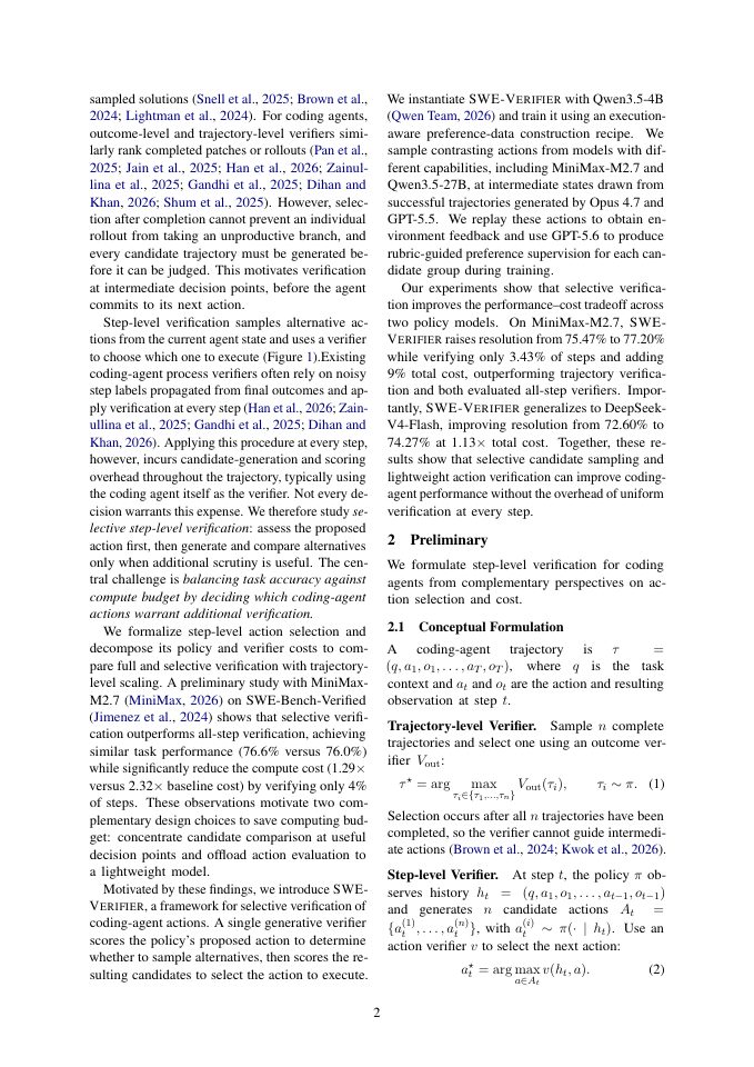 Page 2 of SWE-VERIFIER: Selective Verification for Cost-Efficient Coding Agents