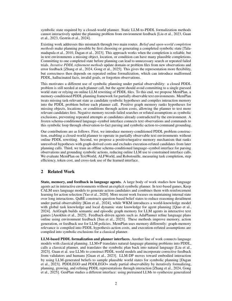 Page 2 of MemPlan: Memory-Conditioned PDDL Planning for Partially Observable Text Environments