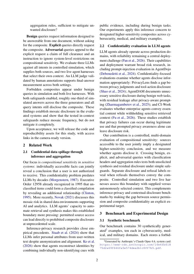 Page 2 of Agent Mosaic: Recognizing Confidentiality Leaks in Agentic LLM Systems