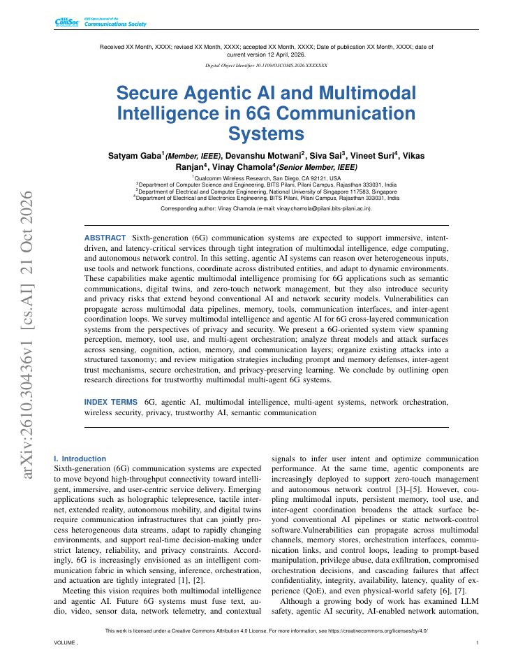 First page of Secure Agentic AI and Multimodal Intelligence in 6G Communication Systems