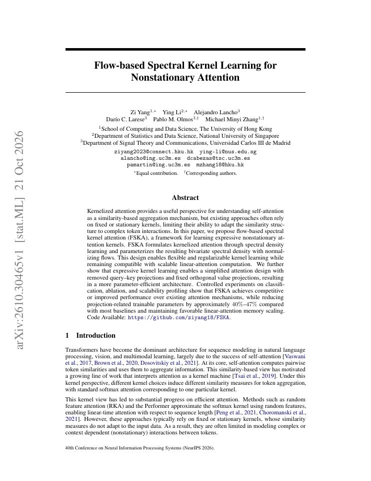 First page of Flow-based Spectral Kernel Learning for Nonstationary Attention