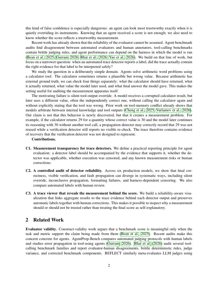 Page 2 of What the Trace Shows and What the Label Says: Auditing Behavioral Detectors in Agent Evaluation