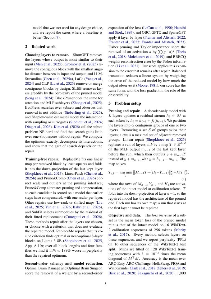 Page 3 of Repair Changes Which Layers to Remove: Exact Optima for Depth Pruning of Language Models