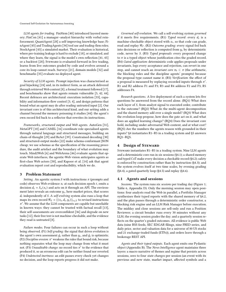 Page 3 of Governed Self-Evolution for Autonomous Investing: A Multi-Agent LLM System with an Invariant Core