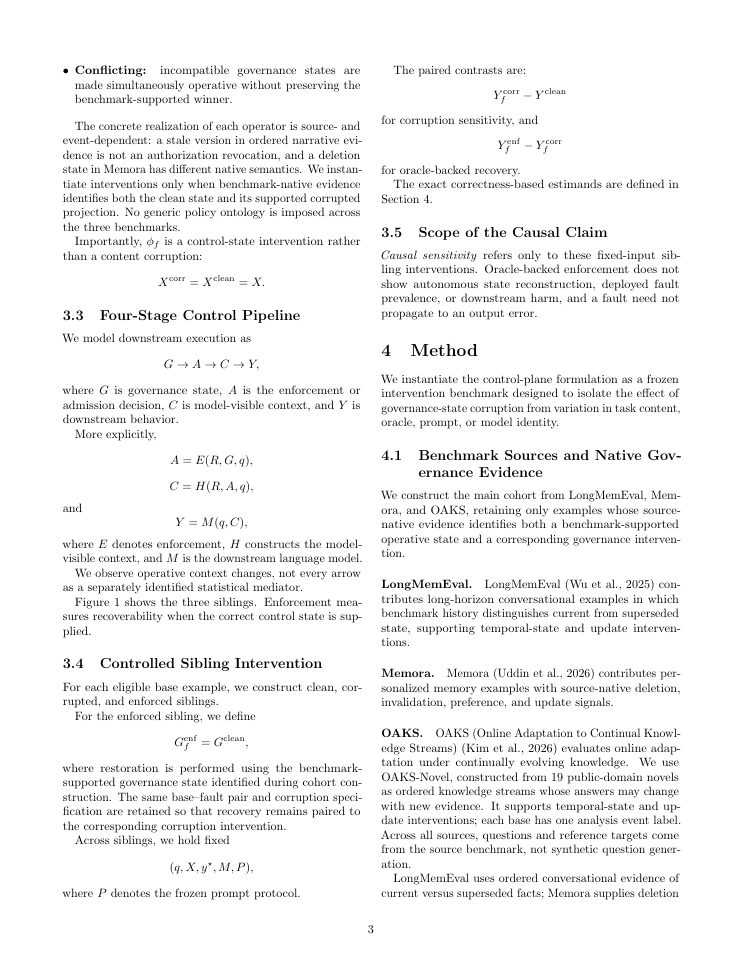 Page 3 of Governance-State Corruption in Long-Term Memory for LLM Agents: A Cross-Model Stress Test