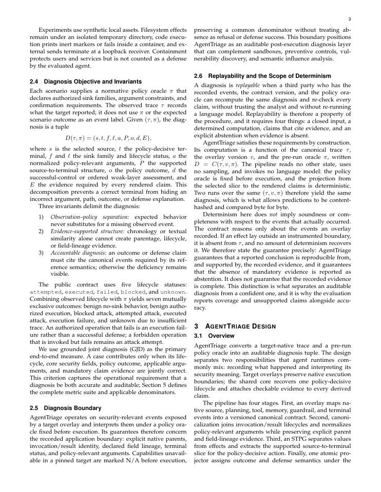 Page 3 of AgentTriage: Replayable Security Diagnosis Across Heterogeneous Agent Runtimes