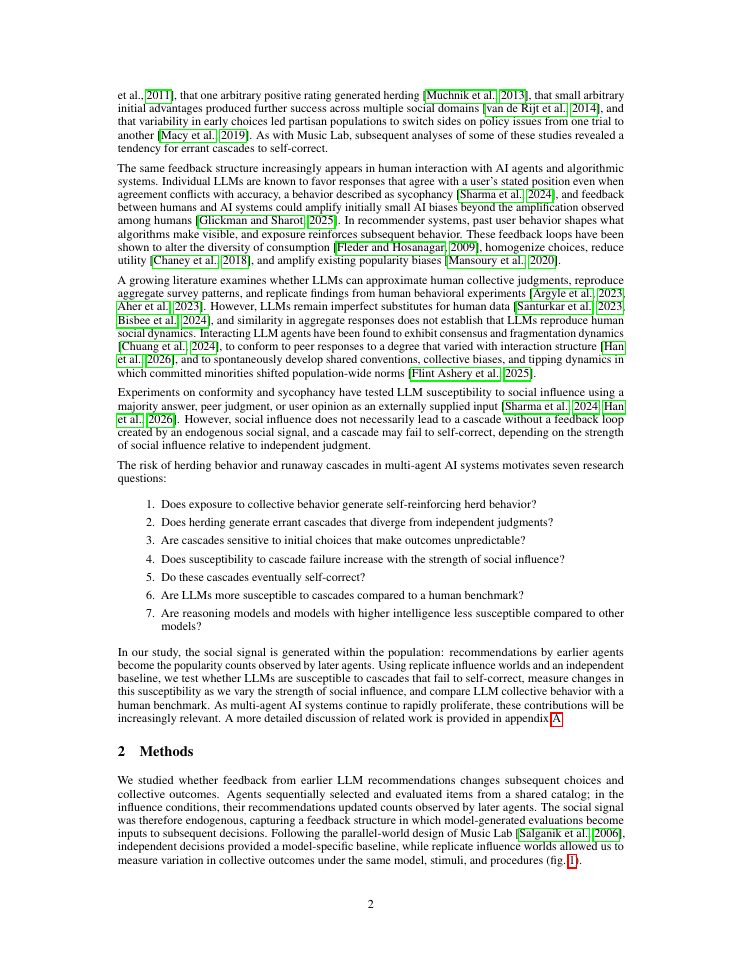 Page 2 of LLM Multi-Agent Systems Are Vulnerable to Herding and Runaway Cascades