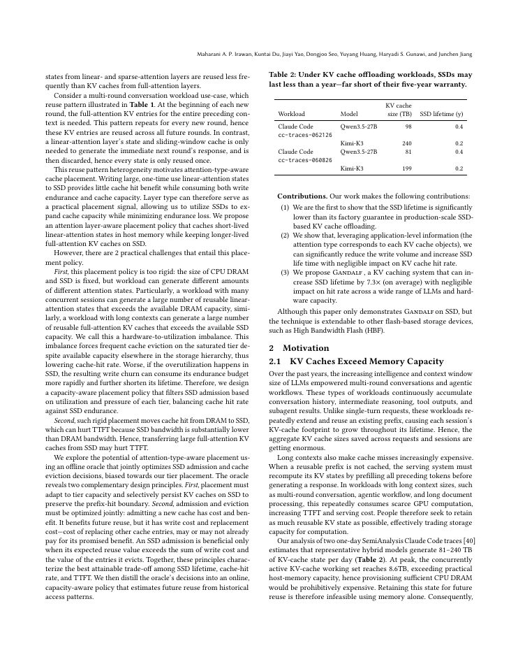 Page 2 of Gandalf: Flash Shall Not Die! Increasing Flash Storage Lifetime for KV Cache Offloading in LLM Serving