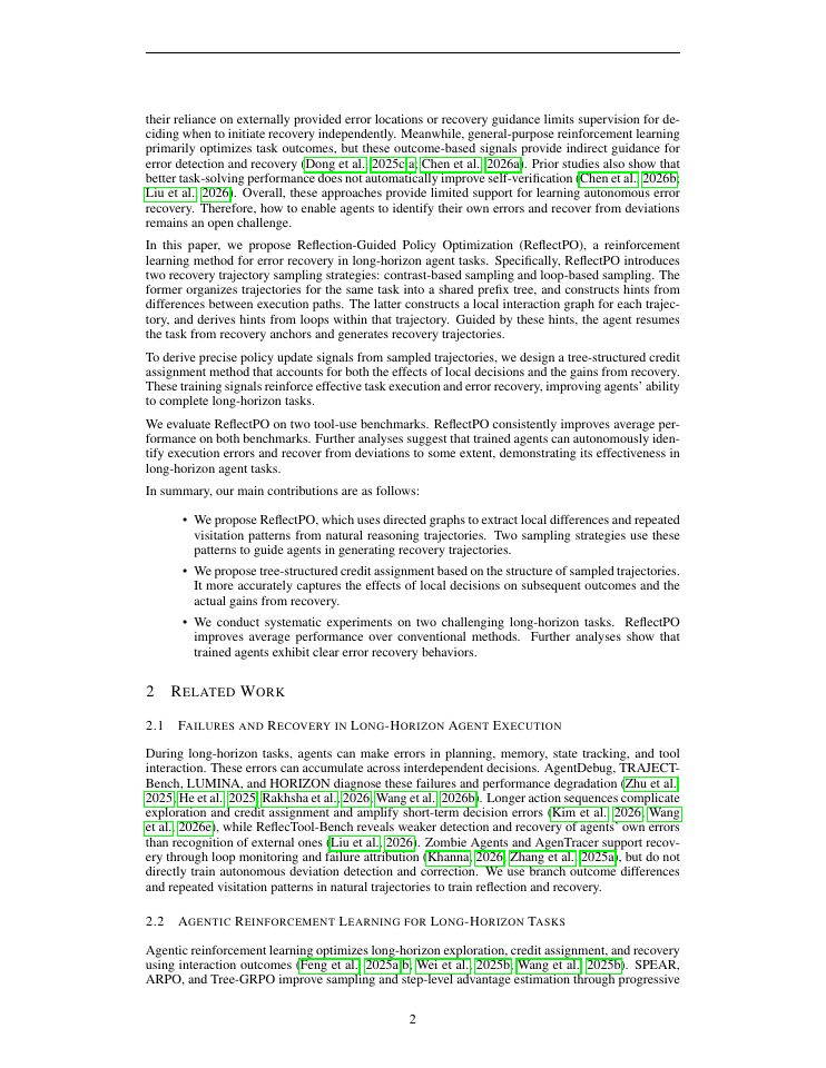 Page 2 of ReflectPO: Reflection-Guided Policy Optimization for Long-Horizon LLM Agents