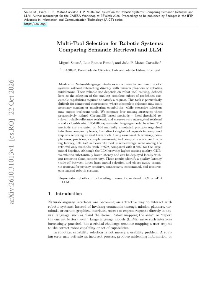 First page of Multi-Tool Selection for Robotic Systems: Comparing Semantic Retrieval and LLM