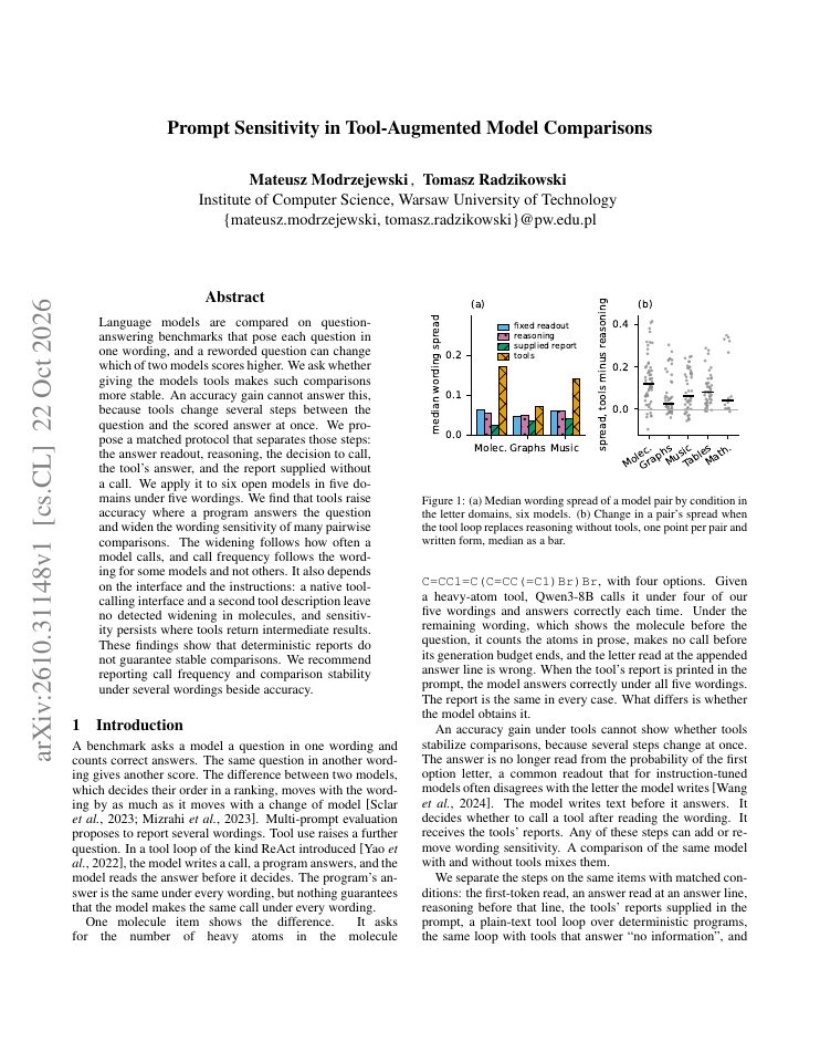 First page of Prompt Sensitivity in Tool-Augmented Model Comparisons
