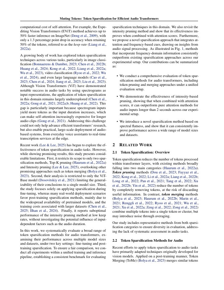 Page 2 of Muting Tokens: Exploring Token Sparsification for Efficient Audio Transformers