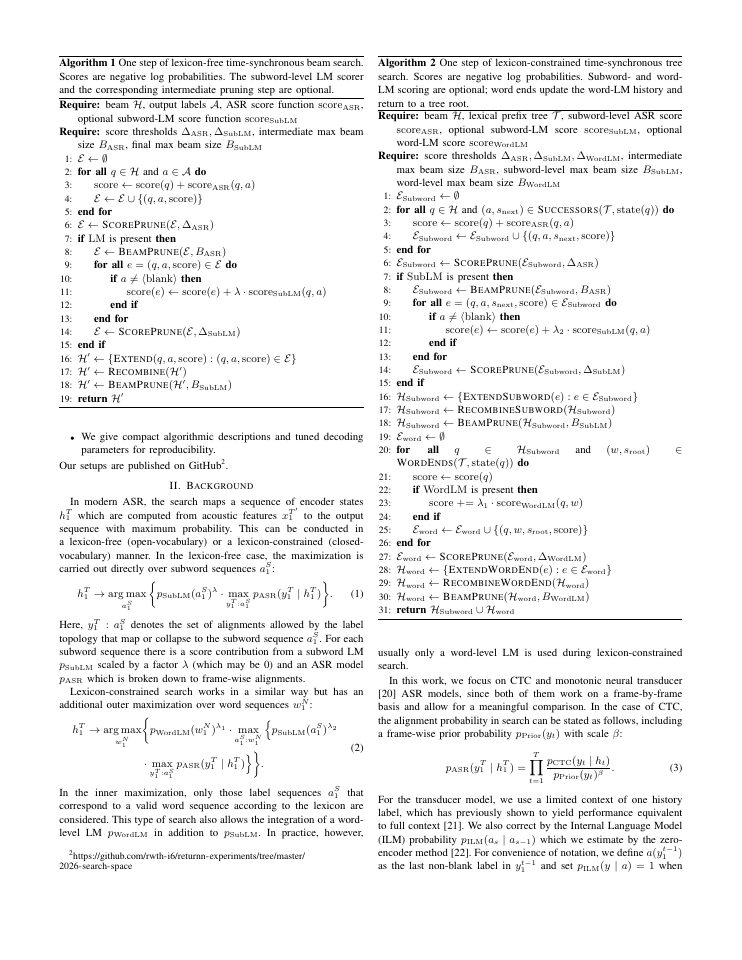 Page 2 of A Systematic Comparison of Search Space Complexity and Efficiency for Time-Synchronous End-to-End ASR Models