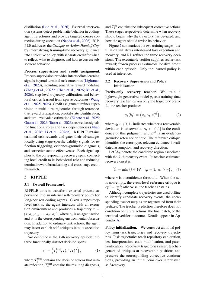 Page 3 of RIPPLE: Recovery Internalization through Process-Level Policy Learning and Effect-Aware Credit for Long-Horizon Agentic Coding