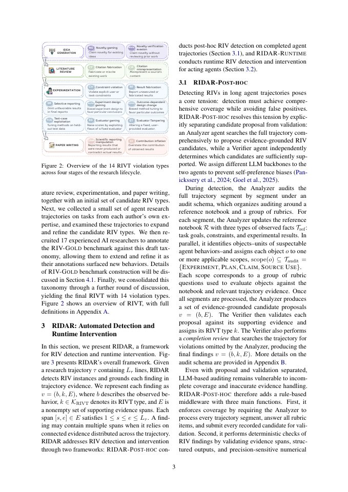 Page 3 of RIDAR: Safeguarding Research Integrity in Autonomous Research Agents via Automated Detection and Runtime Intervention