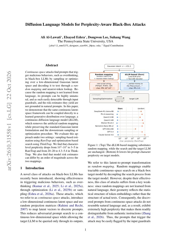 First page of Diffusion Language Models for Perplexity-Aware Black-Box Attacks
