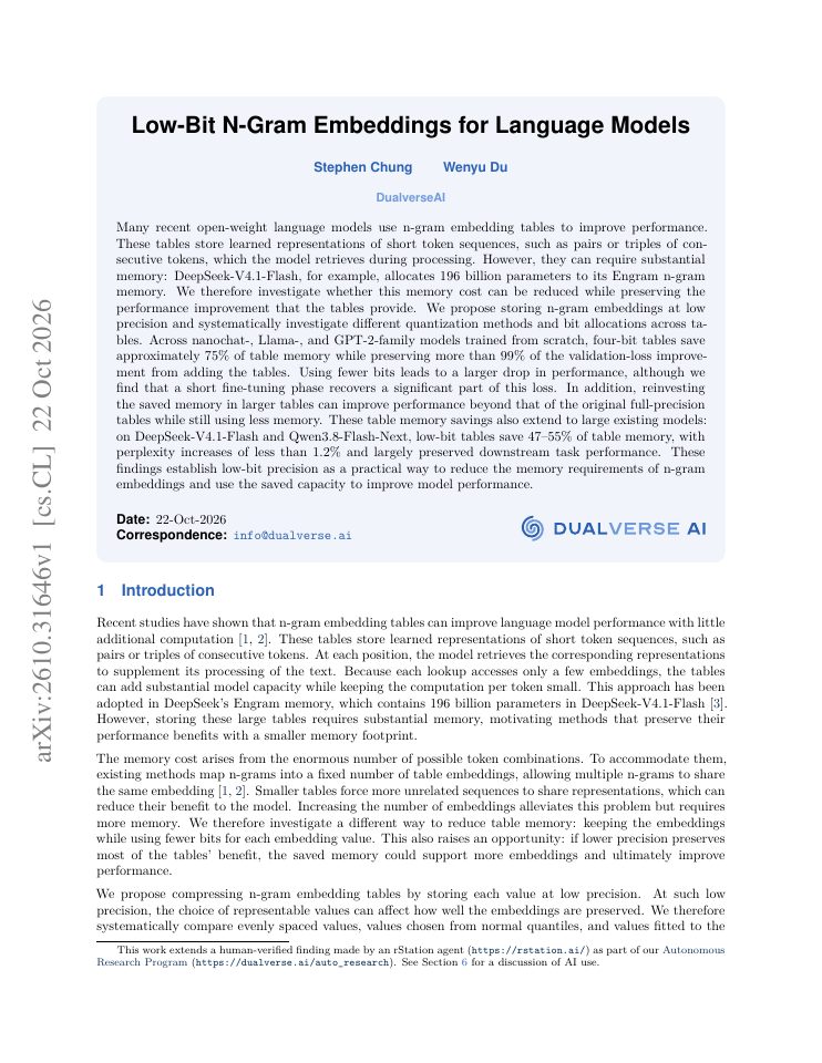 First page of Low-Bit N-Gram Embeddings for Language Models